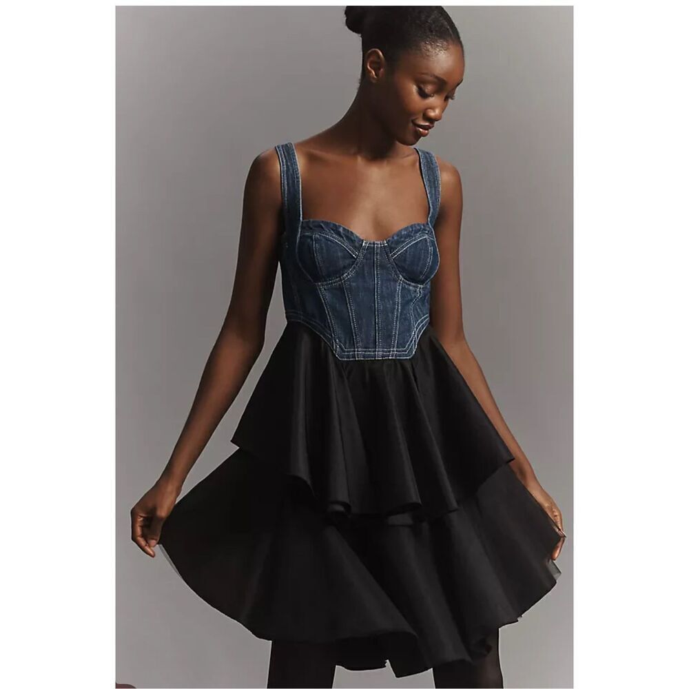 Pilcro sleeveless Denim bodice tiered mini dress XS